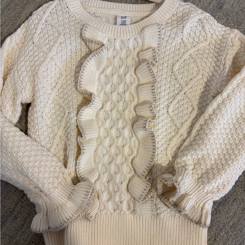 GAP Cream Textured Sweater with Ruffle Accents